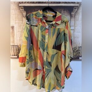 Colorful Leaf Print Button-Up Shirt